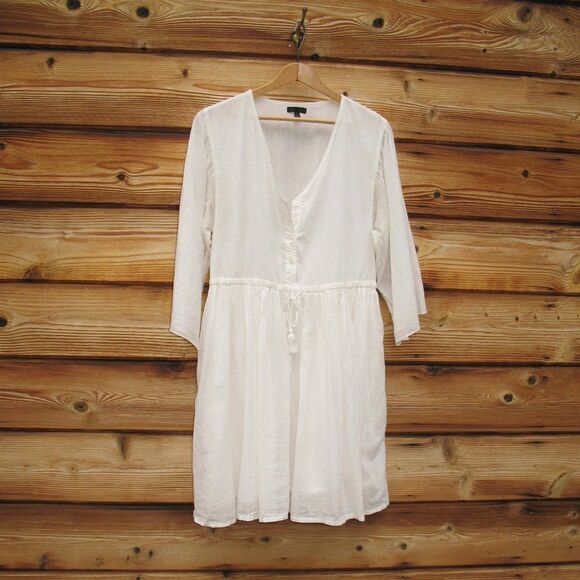 ATM ANTHONY THOMAS MELILLO Off White Crinkle Cotton Dress - Picture 3 of 9